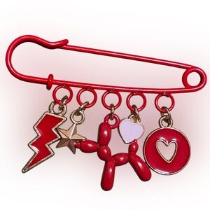 Red Charm Safety Pin Brooch